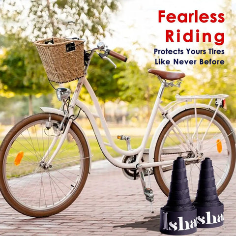 Pack Of 2 Red Rim Strips For 26 Inch Wheels 20 Mm Wide High Pressure Puncture Resistant Elastic PVC Rim Tape Tough As Nails For Mountain And Road Bikes Tubeless Ready Liner on paved path with bike and trees.
