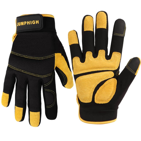 All Purpose Mens Utility Work Gloves With Synthetic Leather Palm For Tough Jobs, Flexible Spandex Back For Breathable Dexterity