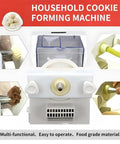Automatic Cookie Press Machine With Eight Replaceable Nozzles, Electric Biscuit Maker, 50 To 60 RPM, 180W, front view with attachments