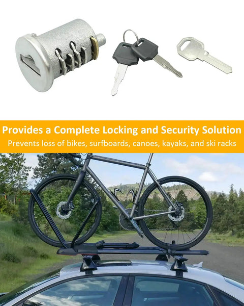 4 Pack SKS Lock Cores For Car Rack Systems with keys and bike secured on car roof rack