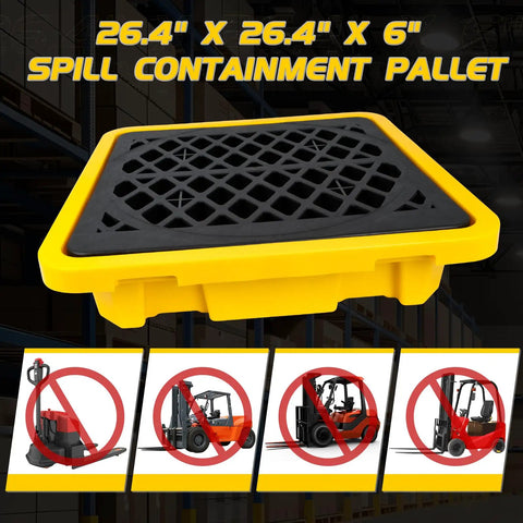 Drum Spill Containment Pallet With Drain, Heavy Duty Leakproof Platform For Garage, Shop, Basement, And Industrial Storage, 26.4 By 26.4 Inches, 2200 Lb Load Capacity, 11.36 Gallon Sump, Great For Oils, Gas, Paint And Fluids
