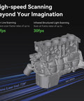 High-speed scanning of an engine part using RaptorX Handheld 3D Scanner With Wireless Connectivity, Metrology Grade 0.02mm Accuracy.