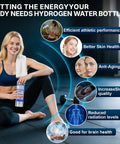 Woman holding Portable Hydrogen Water Bottle Generator With Rechargeable Battery, On The Go Ionizer Using SPE PEM Technology