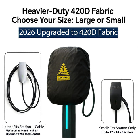 Heavy Duty EV Charger Cover For Tesla Wall Connector And Level 2 Plug With Rock Solid Buckle Straps, 420D fabric.