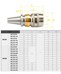 Beast Mode Bt30 And Bt40 CNC Collet Chuck Clamping Tool Built Tough For Heavy Duty Milling And Grinding with dimensions chart.