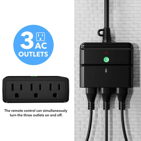 Plug And Play Weatherproof Outdoor Indoor Wireless Remote Control Outlet Kit With Three Grounded Outlets Heavy Duty 15 Amp Power Strip Compact Black Body