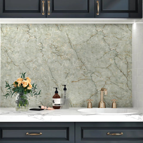 Peel And Stick Marble Contact Paper For Countertops Waterproof Vinyl Self Adhesive Liner in Green Marble Pattern backsplash