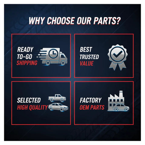 Product benefits include ready shipping, trusted value, high quality, and factory OEM parts.