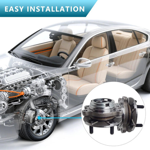 Diagram showing Two Pack 513296 Front Wheel Hub And Bearing Assemblies for 2007-2021 Nissan Altima Maxima with car installation view