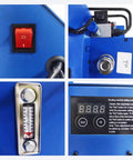 Control panel of Heavy Duty 220V Electric Riveting Machine With Pure Copper Motor showing switch, pressure gauge, and settings.
