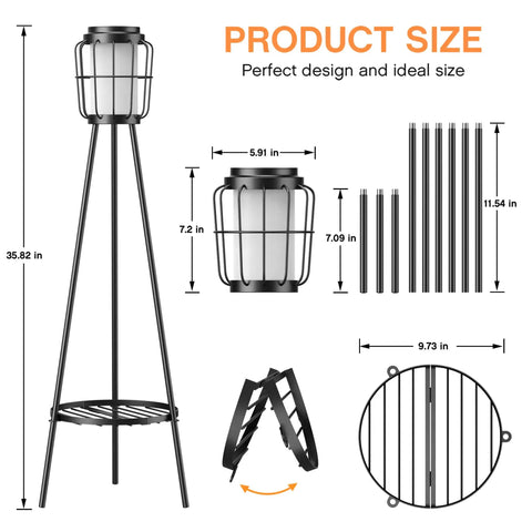 Product dimensions for 2 Pack Outdoor Solar Lights With Plant Stand And Tall Metal Planter Holder for Patio Garden Porch.