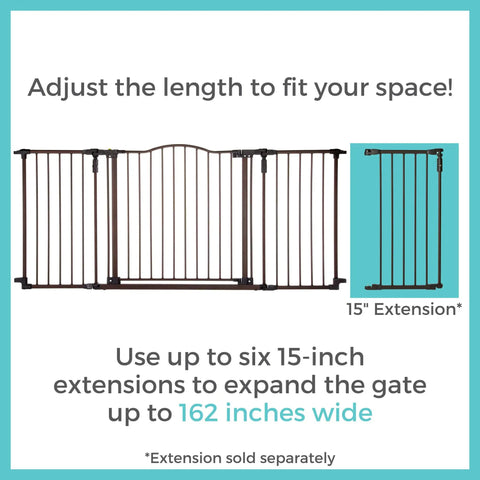 Deluxe Decor Safety Gate Hardware Mounted Extra Wide Metal Baby Gate With Swing Door Adjustable From 38.3 To 72 Inches Sturdy 30 Inch Tall Matte Bronze Finish For Easy Pass Through In Busy Homes