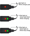 LED indicators on 2 Pack SM 3P RC Charger Kit showing red for power, blinking green for charging, and solid green for full charge