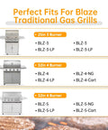 Image showing perfect fits for Blaze traditional gas grills with 25in and 32in options including model numbers.