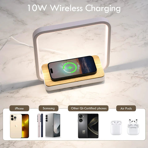Bedside Lamp With Qi Wireless Charger And 3 Step Dimmable Touch Control A13 Table Lamp for phones and headphones charging