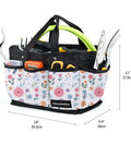 Deluxe Garden Tool Tote Bag With Pockets, Wear Resistant Reusable 14 Inch Organizer, White Floral, tools inside