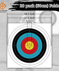 Pro Grade Backyard Archery Target Paper 20 Pack 23 Point 6 Inch 10 Ring Face showing detailed ring measurements and color rings