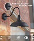 14 Inch Outdoor Gooseneck Barn Light With Wall Mount Black Industrial Exterior Fixture For Porch Farmhouse Garage And Patio Vintage Vibe Durable Matte Finish Easy Mount installed on brick wall