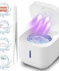 Pro Grade Ultrasonic Retainer Cleaner Machine for Dental Appliances, 360 Degree Deep Clean, 42kHz Ultrasonic Power, 24W Performance with UV Light, Easy Clean Pod System for Braces, Aligners, and Retainers, white 300ml unit