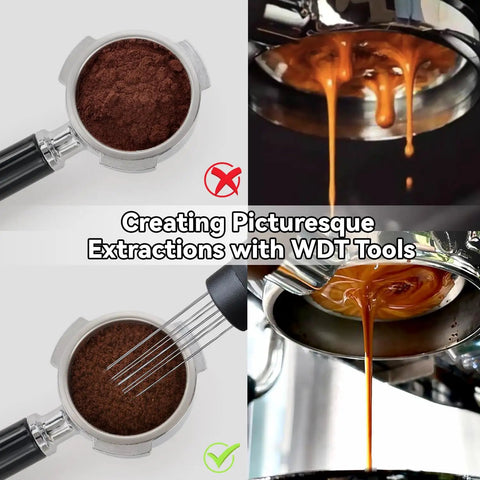 Espresso Distribution Tool and Portafilter Holder for Ninja Espresso Machines ES601 ES701 in use with extracted espresso shots.