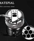 Sewing machine bobbin case, stainless steel, front view for front-loading 15-class machines