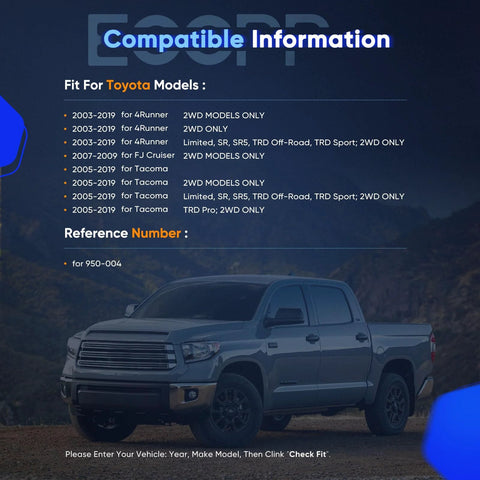 Compatibility list for Plug And Play Wheel Hub And Bearing Assembly Front Left Right 6 Lug 950-004 with a Toyota truck image