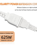 Close-up view of the Six Foot Short Slim Indoor Extension Cord With 2 Prong Polarized Plug 125V 5A 625W Flat White No Frills Cord