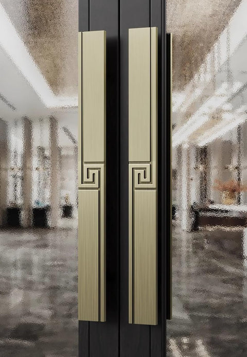 Two Sided Bronze Long Door Pulls For Front Entrance Built Tough Aluminum Push Bar Kit Flat Style 180cm installed