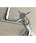 Close-up of Concord 8-Inch Adjustable Center Wall Mount Kitchen Faucet With Solid Brass Construction, Polished Chrome Finish handle
