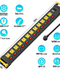 Heavy Duty 12-Outlet Metal Power Strip With Individual Switches, Wide Spacing For Bulky Plugs, 9 Ft Cord With Cable Management, 1020J Surge Protector