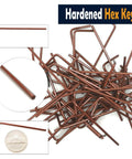 Pile of brown L-shaped hex keys, focus on detail; part of Hardened Pinion Gear Set For RC Cars 32P 0.8M Pitch With One Eighth Inch Hole.