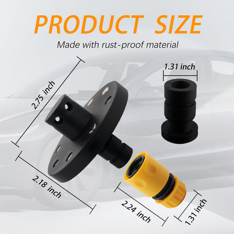 Beast Chassis Cleaner Flusher Kit With Magnetic Mount And 360 Degree Rotating Nozzle dimensions shown on a car background.