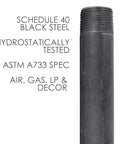 Half Inch Black Pipe Nipple 48 Inch Pack of 4 for DIY Vintage Furniture Build with test specs and usage details displayed
