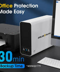 Long-Life LiFePO4 UPS With Pure Sine Wave 1000VA 800W Battery Backup And Surge Protector on desk with office equipment