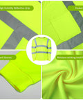 Close-up details of Six Pack XL High Visibility Reflective Long Sleeve Safety Shirts In Yellow Breathable Unisex Work Gear