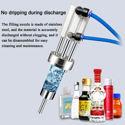 Filling nozzle for Straight Up Automated Pneumatic Liquid Filling Machine With Bulletproof Stainless Steel Build And No Drip Nonsense Nozzle.