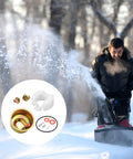 Man using snow blower in winter, inset of Carburetor Repair Kit For Most Carbs With Bowl Gasket Float Pin Needle Valve Spring Screws And Washers