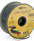 500 Feet Of 18 AWG Low Voltage LED Cable With 3 Conductor Black Jacket For In Wall Speaker Wiring UL Class 2 Certified Oxygen Free Copper NEC 725 Rated Ideal For DIY Home Theater And Audio Installations