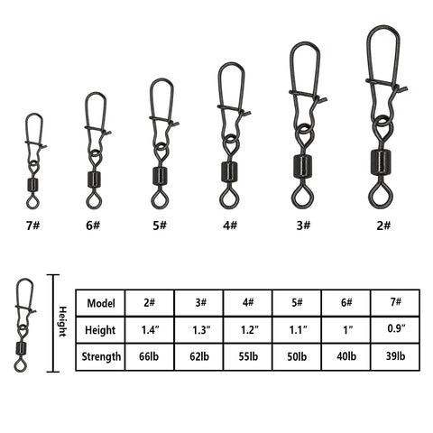 300 Pack Fishing Snap Swivels Tackle Barrel With Safety Snaps Beefed Up High Carbon Steel Nickel Coated For Saltwater And Freshwater Use Corrosion Resistant Long Lasting Two In One Rotating Fittings For Quick Replacement sizes 2#-7#