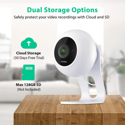 1080P Baby Monitor And Indoor Security Camera With WiFi Night Vision Motion Detection 2-Way Audio on wooden table