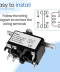 Heavy Duty 24V AC Fan Relay For HVAC Systems With Isolated Switch, Single Pole SPST, Ideal For Blowers, Humidifiers, Goodman Units, And Heat Sequencers, Includes Universal Mount Bracket., wiring diagram and relay with terminals