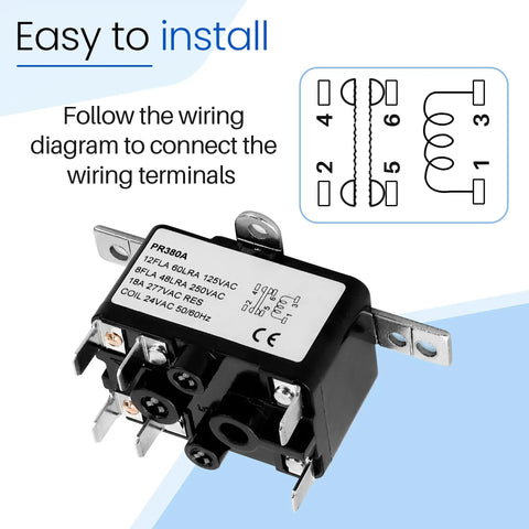 Heavy Duty 24V AC Fan Relay For HVAC Systems With Isolated Switch, Single Pole SPST, Ideal For Blowers, Humidifiers, Goodman Units, And Heat Sequencers, Includes Universal Mount Bracket., wiring diagram and relay with terminals