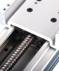 Beefy 100mm Wide Fully Enclosed Linear Guide Module With 1605 And 1610 Ballscrews, 4 MGN12C Blocks, Dust Proof Cover, SFU1610 Rails, Heavy Load Ready, 70kg Horizontal Load, 30kg Vertical Capacity, close-up of ballscrew and enclosed rail