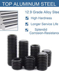 105 Piece Screws Set With Hex Wrenches, M3 M4 M5 M6 M8 Size Range; black hex socket screws and alloy steel composition.