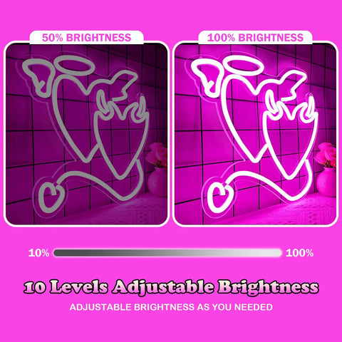 Pink Heart Angel Devil Neon Sign LED Light For Bedroom Wall Decor 14 By 13 Inch Acrylic Love Neon with adjustable brightness