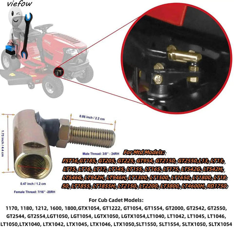 Ball Joint Replacement For Lawn Tractor For Yard Pros Fits MTD All Lawn And Garden Tractors From 1997 Onward With Seven Sixteenths Inch RH Female Thread And Three Eighths Inch RH Male Thread Replaces 7230448 9230448 1120917, brass steering joint
