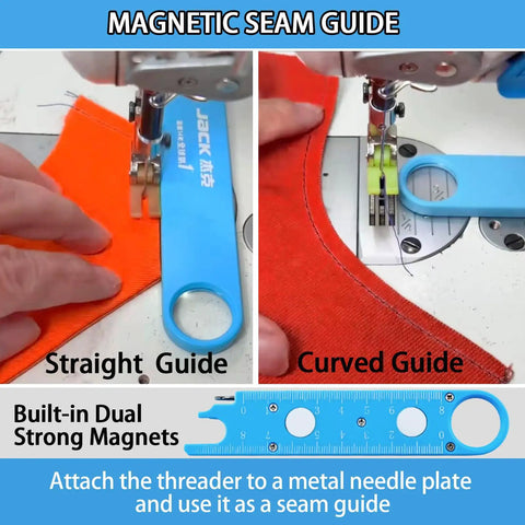 Automatic Needle Threader For Sewing Machines, 4 In 1 Multitool With Built In Ruler, Magnifier And Magnetic Seam Guide, Finger Safe Threading, Quick Setup For Quilting And Everyday Sewing Supplies Blue