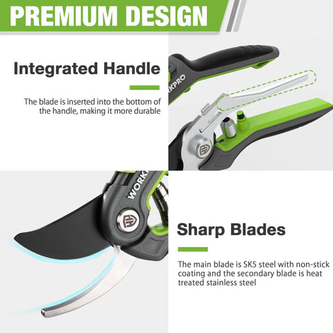 Premium design of Two Pack Garden Pruning Shears Kit With Eight Inch Bypass Pruner And Six And A Quarter Inch Straight Tip Pruner