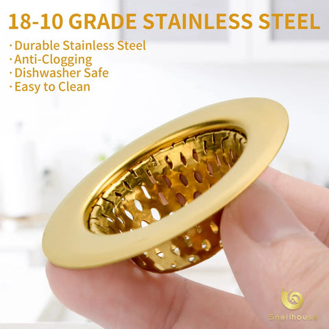 Heavy Duty Stainless Steel Bathroom Sink Strainers 2 Pack Anti Clog Mesh Drain Screen Hair Catcher For Utility Sink Gold Basket Cover That Works Like A Charm And Keeps Your Drain Flushing Smooth All Day Long