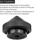Close-up of black trolling motor prop nut with knurled grip, showing easy installation instructions.